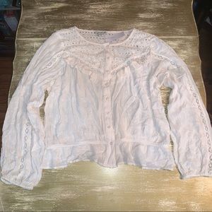 American Eagle Peasant Top Cream Beige Blouse Flowy Long Sleeve NWT XL